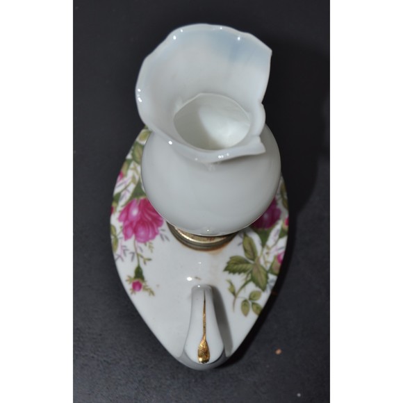 Porcelain Pink Rose Mini Genie Oil Lamp with White Glass Shade (Shade Damaged) - Picture 4 of 6